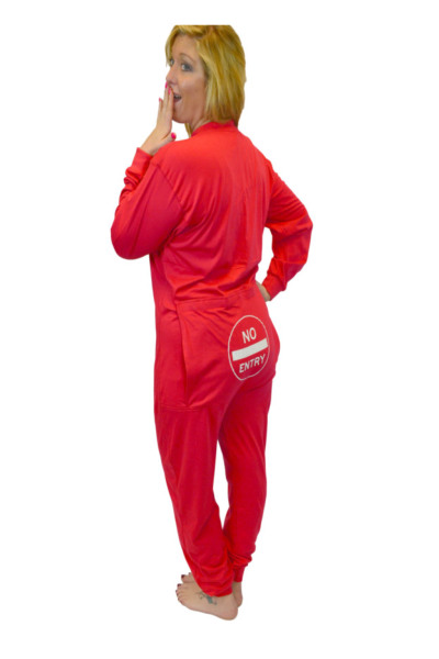 Men's & Women's Red Unisex Union Suit With Funny Bum Flap "NO ENTRY," XS–XXL